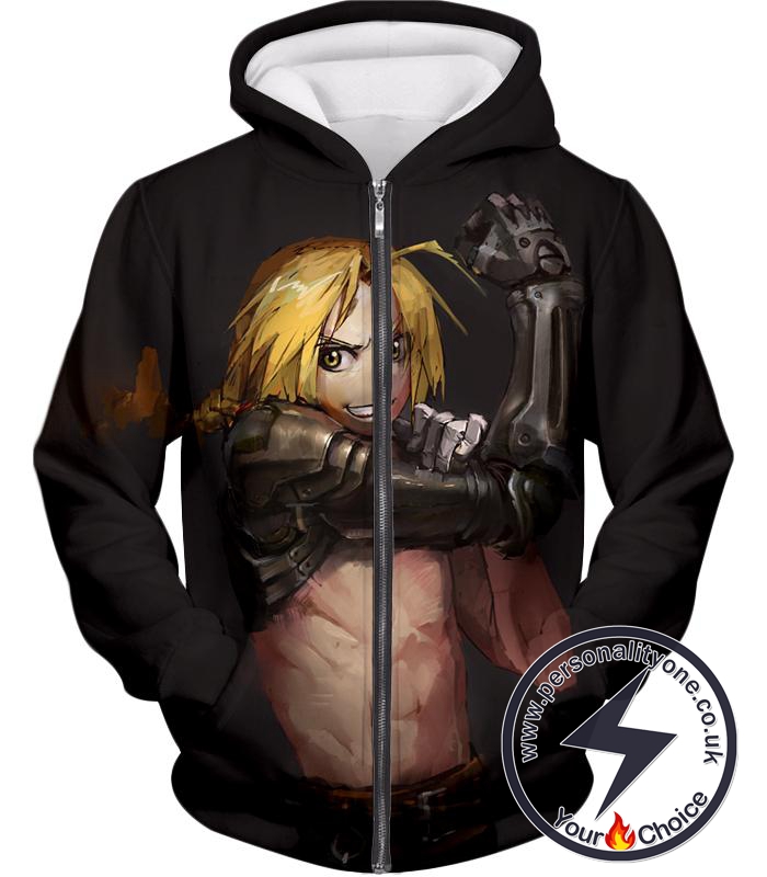 Fullmetal Alchemist Edward Elrich Cool Fullmetal Alchemist Anime Black Poster Zip Up Hoodie